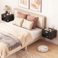 HOMCOM Set of 2 Wall Mounted Bedside Tables, Floating Nightstands with Fluted Drawer and Open Shelf for Bedroom, Black(m-8)