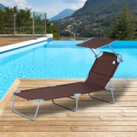 Outsunny Outdoor Lounge Chair, Adjustable Folding Chaise Lounge,  Tanning Chair with Sun Shade for Beach, Camping, Hiking, Backyard, Brown(m-10)