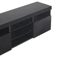Modern TV Cabinet with LED Strip and Adjustable Colours, Stylish Media Console with Low-Profile Storage, 71'' L x 13.5'' W x 19'' H, Black(m-7)
