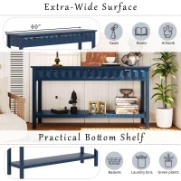 Modern Entryway Table with Bottom Shelf and Iron Handles, Multi-Functional Console with Wide Surface, 60'' L x 15.5'' W x 31'' H, Navy Blue(m-5)