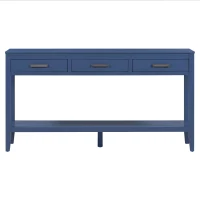 Farmhouse Entryway Table with Wide Top and Open Bottom Shelf, Minimalist Console with Adjustable Feet, 59'' L x 14'' W x 31.5'' H, Navy Blue(m-12)