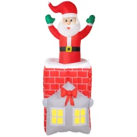 Outsunny 7FT Christmas Inflatable Santa in Chimney Up and Down, Blow Up Decoration with Built-in LED Lights for Indoor Party(m-11)