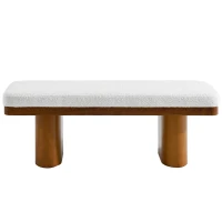 End-of-Bed Bench with Velvet Upholstery and High‑Density Foam Seat, Modern Ottoman with Rubberwood Legs, 47'' L x 17'' W x 17'' H, Walnut(m-2)