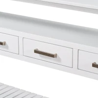 Large Entryway Console with 4 Drawers and 3-Tier Shelves, Sturdy Table with Metal Handlesand Adjustable Feet, 62'' L x 14'' W x 32'' H, White(m-10)