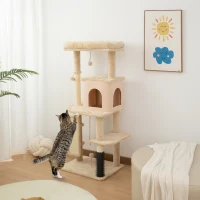 PawHut 52 Inch Cat Tree with Scratching Posts, Cat Bed, Condo, Grooming Brush, Jumping Platforms, Toy Balls, Anti-tip Kit(m-8)