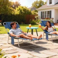 Outsunny Folding Outdoor Lounge Chair, 5-Level Tanning Chair with Face Hole, Side Pocket, Carry Strap for Beach Pool, Grey(m-1)