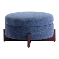 Round Tufted Ottoman with Upholstered Top and Solid Wood Legs, Versatile Coffee Table with Hidden Storage, 32'' L x 32'' W x 18'' H, Blue(m-9)