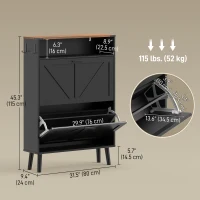 HOMCOM Shoe Storage Cabinet with 2 Flip Drawers, Farmhouse Narrow Shoe Cabinet, Holds Up to 16 Pairs, Black(m-3)
