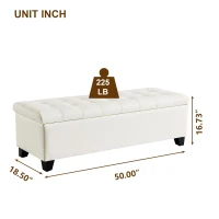 Durable Ottoman Bench with Wooden Frame and Rubberwood Legs, Modern Foam Seat with Internal Storage, 50'' L x 18.5'' W x 16.5'' H, Beige(m-3)