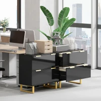 HOMCOM Lateral File Cabinet with 2 Drawers, Modern Filing Cabinet for Letter/A4/Legal Size Files, High Gloss Black(m-9)