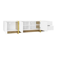 Elegant TV Cabinet with 3 Soft-Close Doors, 2 Drawers, Ample Storage, Modern TV Stand for Living Space, 74.5'' L x 14'' W x 17.5'' H, White(m-12)