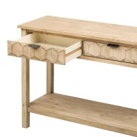 Modern Entryway Table with Bottom Open Shelf and Iron Handles, Multi-Functional Console with Wide Surface, 60'' L x 15.5'' W x 31'' H, Natural(m-9)