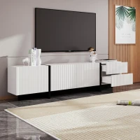 Modern TV Cabinet with Ample Storage and Soft-Close Hinges, Sturdy TV Stand for Living Rooms, 74.5'' L x 14'' W x 17.5'' H, Black+White(m-5)