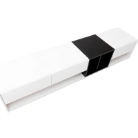 Modern TV Cabinet with 3 Drawers & 2 Open Compartments, Sturdy TV Stand for Contemporary Homes, 75'' L x 15.5'' W x 16.5'' H, Black+White(m-9)