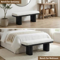 End-of-Bed Bench with Velvet Upholstery and High‑Density Foam Seat, Modern Ottoman with Rubberwood Legs, 47'' L x 17'' W x 17'' H, Black(m-4)