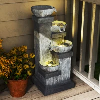 Outsunny 33.5" Water Fountain, 4-Tier Resin Cascading Bowls Outdoor Waterfall Fountain with LED Lights, Pump(m-11)