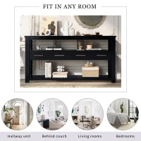 Large Entryway Console with 4 Drawers and 3-Tier Shelves, Sturdy Table with Metal Handlesand Adjustable Feet, 62'' L x 14'' W x 32'' H, Black(m-5)