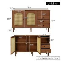 Country-Style Sideboard with Magnetic Soft-Close Doors and Generous Storage, Sturdy Cabinet with Wood Legs 51'' L x 15.5'' W x 30'' H, Wood(m-3)
