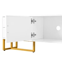 Modern TV Cabinet with Textured Doors, 4 Drawers & 2 Cabinets, Solid TV Stand with Metal Handles and Legs, 69'' L x 12'' W x 17.5'' H, White(m-9)