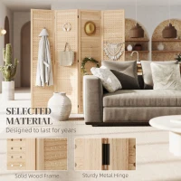 HOMCOM 4 Panel Room Divider w/ Hole Hooks Folding Privacy Screens, Natural(m-5)