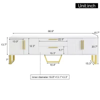 Modern TV Cabinet with Centre Drawers and Internal Shelves, Floor-Standing Console with Cable Management, 67'' L x 15.5'' W x 20.5'' H, White(m-3)