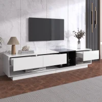 Modern TV Cabinet with 3 Drawers & 2 Open Compartments, Sturdy TV Stand for Contemporary Homes, 75'' L x 15.5'' W x 16.5'' H, Black+White(m-5)