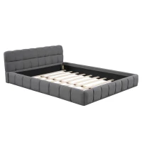 Queen Size Upholstered Bed with Grounded Solid Plywood & MDF Frame, Sturdy Bedboard with Wooden Slats, 87.5'' L x 66.5'' W x 23.5'' H, Gray(m-7)