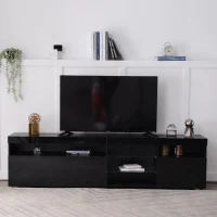 Modern TV Cabinet with LED Strip and Adjustable Colours, Stylish Media Console with Low-Profile Storage, 71'' L x 13.5'' W x 19'' H, Black(m-1)