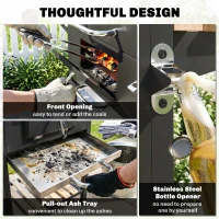 Outsunny 20" Charcoal BBQ Grill Barbecue on Wheels with Adjustable Charcoal Pan, Spacious Cooking Area, 3 Shelves, Thermometer(m-9)