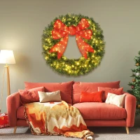 HOMCOM 48in Pre-Lit Christmas Wreath with 3D Red Bow, 11 Lighting Modes, Front Door Christmas Wreath with Remote(m-7)