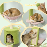 PawHut 87"-94.5" Floor to Ceiling Cat Tree with Sisal Scratching Post, Condo, Hammock, Ramp, Perches, Green(m-5)