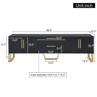Modern TV Cabinet with Centre Drawers and Internal Shelves, Floor-Standing Console with Cable Management, 67'' L x 15.5'' W x 20.5'' H, Black(m-3)
