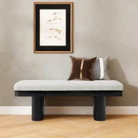 End-of-Bed Bench with Velvet Upholstery and High‑Density Foam Seat, Modern Ottoman with Rubberwood Legs, 47'' L x 17'' W x 17'' H, Black(m-1)