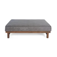 Square Coffee Table with Plush Cushion Top and Upholstered Finish, Versatile Leather Ottoman for Living Room, 48'' L x 27.5'' W x 15'' H, Grey(m-2)