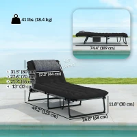 Outsunny 2-Piece Folding Lounge Chairs with Adjustable Backrest, Tanning Chair with Cushion, Side Pocket, Headrest, Black(m-3)