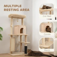 PawHut 52 Inch Cat Tree with Scratching Posts, Cat Bed, Condo, Grooming Brush, Jumping Platforms, Toy Balls, Anti-tip Kit(m-4)
