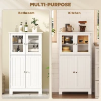 kleankin Bathroom Floor Storage Cabinet with Tempered Glass Doors and Adjustable Shelf, Kitchen Cupboard, Free Standing Organizer for Living Room Entryway, White(m-4)