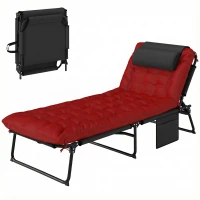 Outsunny Folding Lounge Chair with 4-level Reclining Back & Cushion, Wine Red(m-11)