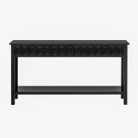 Modern Entryway Table with Bottom Open Shelf and Iron Handles, Multi-Functional Console with Wide Surface, 60'' L x 15.5'' W x 31'' H, Black(m-11)