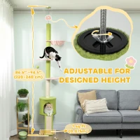 PawHut 87"-94.5" Floor to Ceiling Cat Tree with Sisal Scratching Post, Condo, Hammock, Ramp, Perches, Green(m-4)