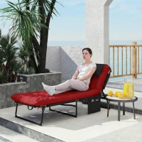 Outsunny Folding Lounge Chair with 4-level Reclining Back & Cushion, Wine Red(m-1)