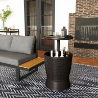 Outsunny 11 Gallon Patio Cooler Side Table, Outdoor Cooler Bar Table with Height Adjustable Top, Drainage Plug, Brown(m-9)