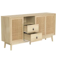 Versatile Sideboard with 3 Sliding Doors and 2 Drawers for Large Storage, Sturdy Cabinet with Solid Wood Legs, 61'' L x 14'' W x 31.5'' H, Wood(m-6)