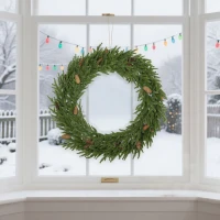 HOMCOM 36 inch Christmas Wreath, Artificial Norfolk Pine Wreath with Pine Cones and Realistic Branches for Door, Wall(m-8)
