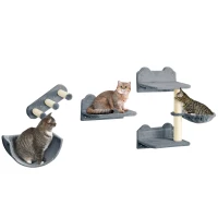 PawHut Cat Wall Shelves, with Hammock, Scratching Post, Steps, Platforms, Gray(m-1)