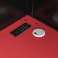 Full Size Wood Loft Bed with Multi-Tier Storage Shelves, Esports-Style Bed Frame with Integrated Side Desk, 93.5'' L x 55.5'' W x 65'' H, Red(m-6)