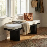 End-of-Bed Bench with Velvet Upholstery and High‑Density Foam Seat, Modern Ottoman with Rubberwood Legs, 47'' L x 17'' W x 17'' H, Black(m-6)