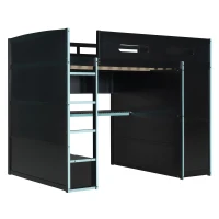 Full Size Wood Loft Bed with USB Port and Ample Storage, Gamer-Inspired Bed Frame with Built-In Desk, 78.5'' L x 56.5'' W x 65'' H, Blue(m-9)