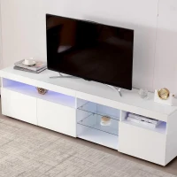 Modern TV Cabinet with 3-Door Storage and Internal Shelves, Elegant Media Console with USB LED Lighting, 71'' L x 13.5'' W x 19'' H, White(m-6)