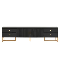 Modern TV Cabinet with Textured Doors, 4 Drawers & 2 Cabinets, Solid TV Stand with Metal Handles and Legs, 69'' L x 12'' W x 17.5'' H, Black(m-10)